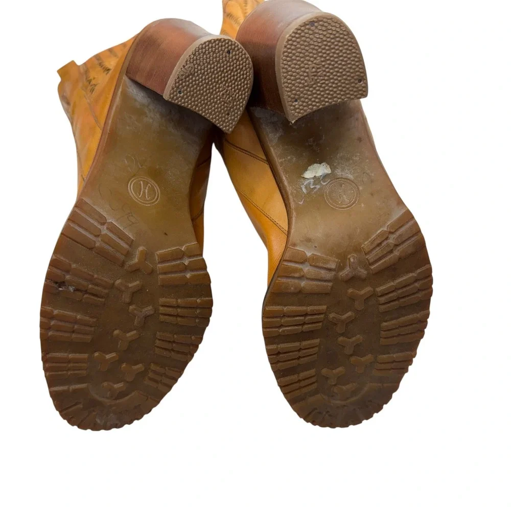 Cole Haan Woven Leather Tall Boots Womens 8.5 Block Heel Lug Sole Camel Tan - Picture 8 of 12